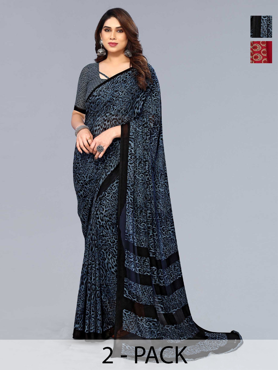 

ANAND SAREES Selection of 2 Abstract Printed Saree, Black