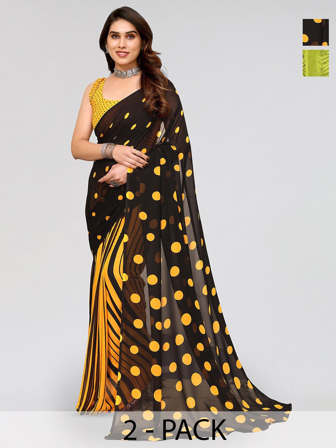 

ANAND SAREES Selection of 2 Polka Dot Printed Half and Half Saree, Orange