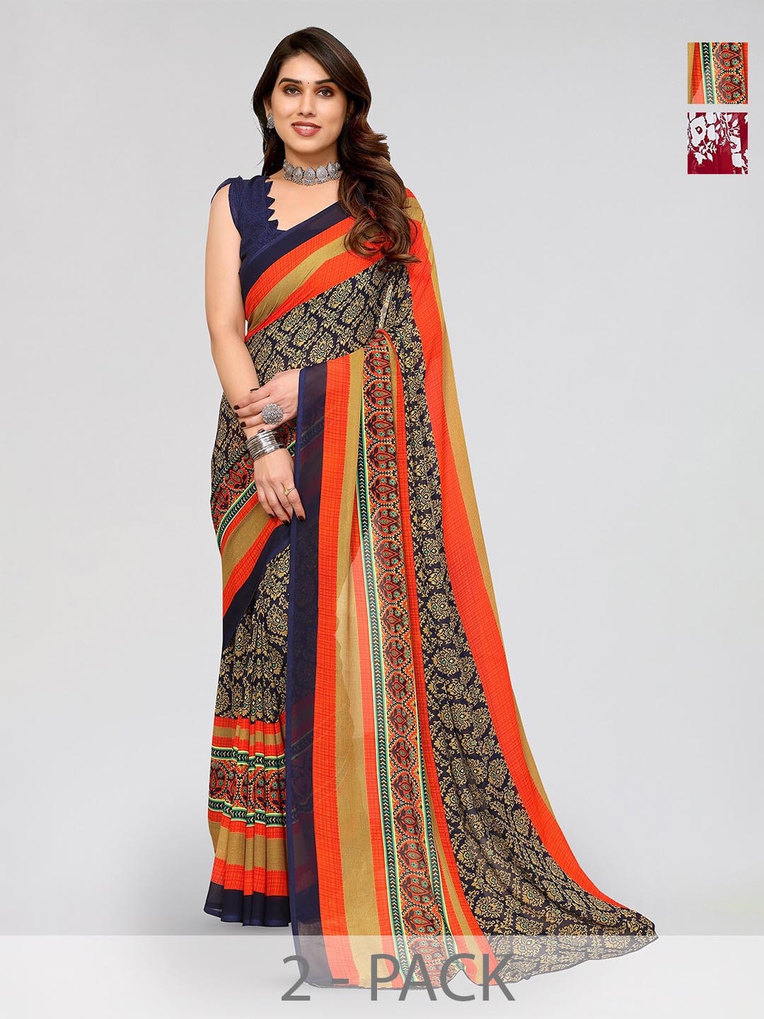 

ANAND SAREES Selection Of 2 Floral Printed Saree, Red