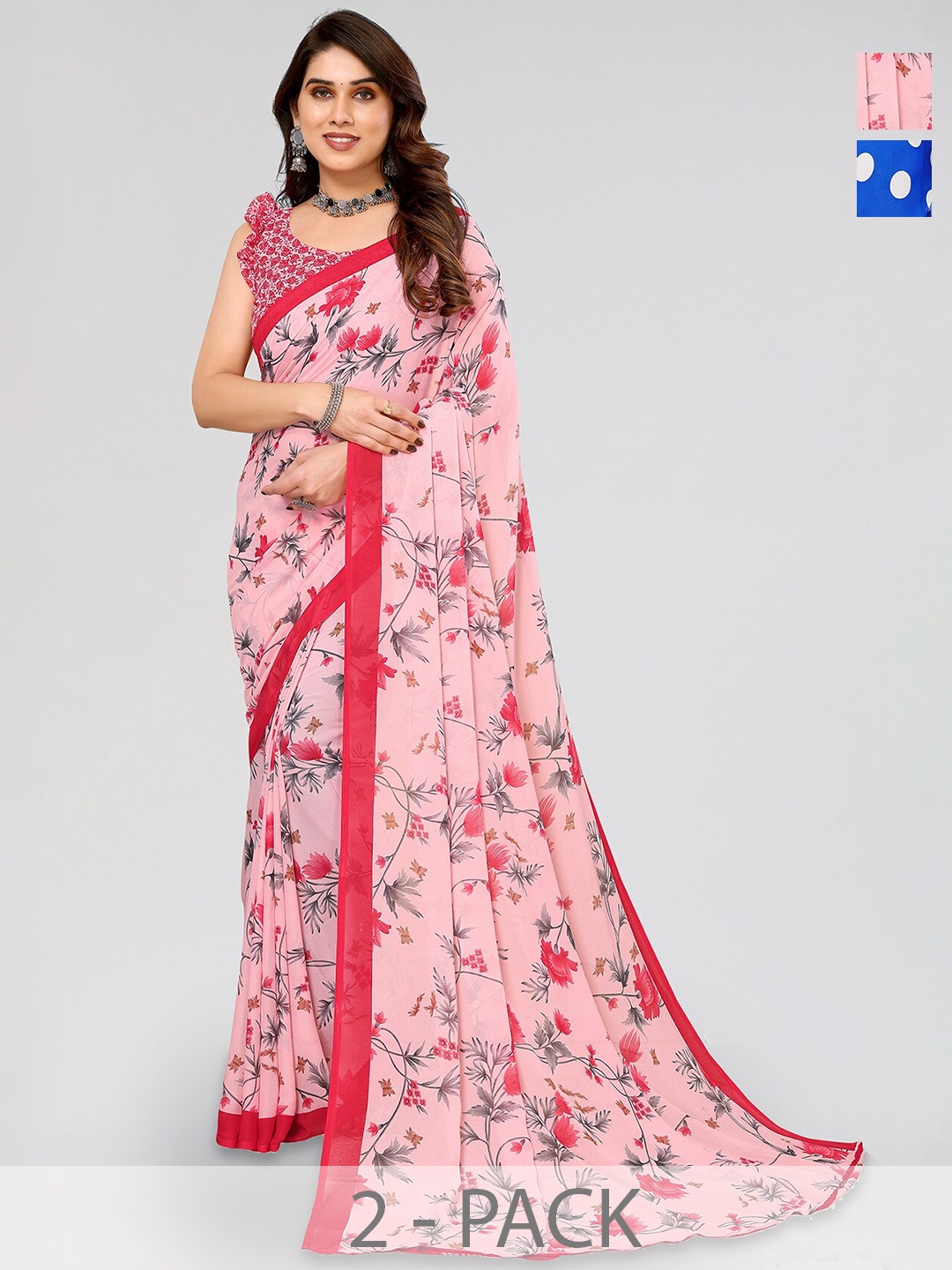 

ANAND SAREES Selection Of 2 Printed Sarees, Pink