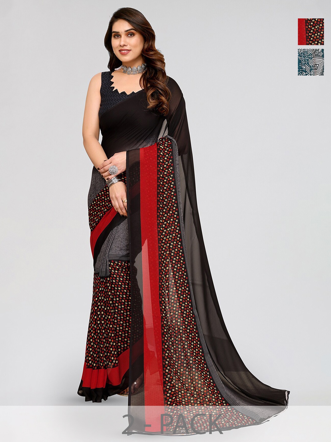 

ANAND SAREES Selection of 2 Printed Georgette Saree, Blue