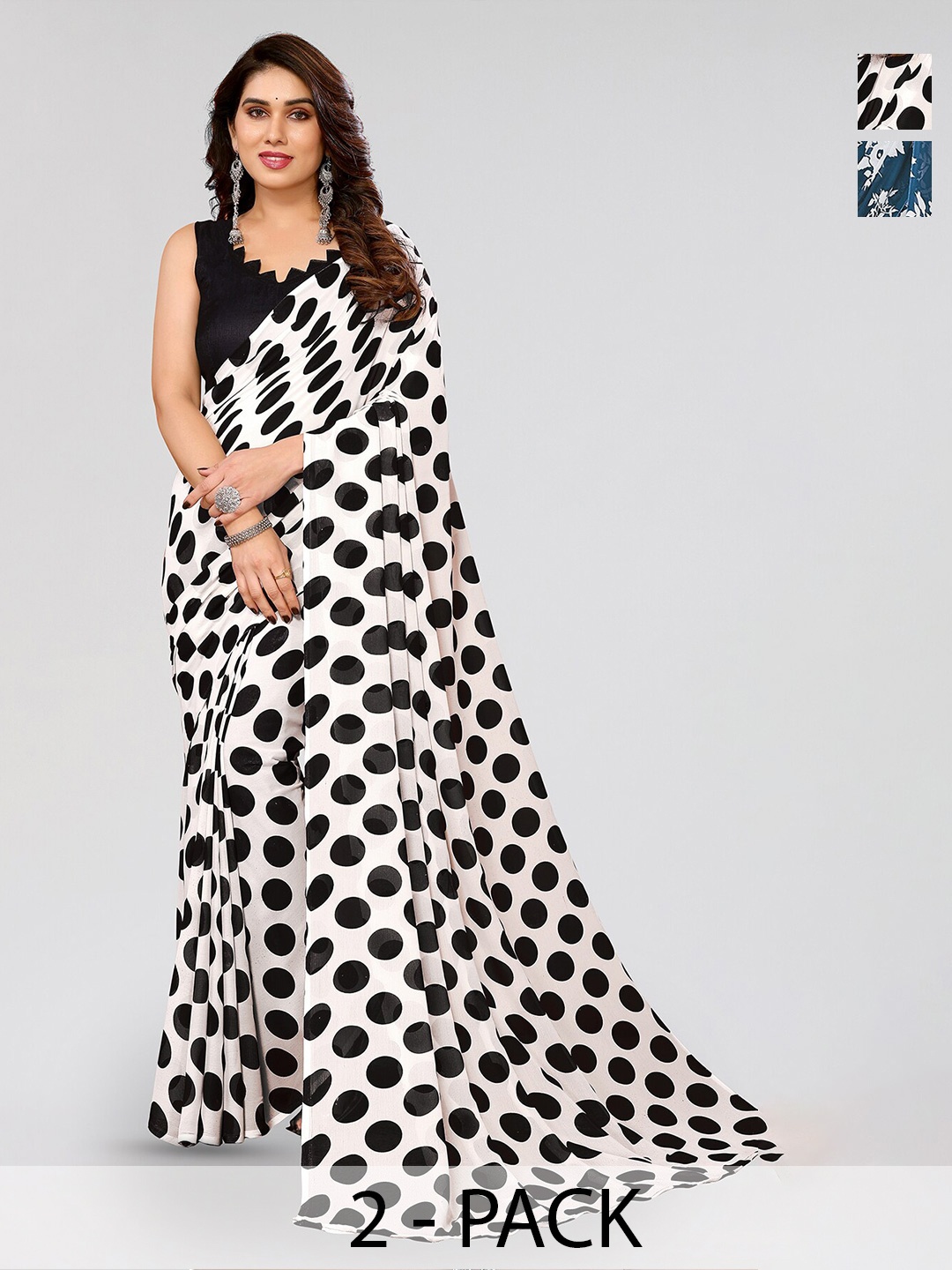 

ANAND SAREES Selection Of 2 Floral Printed Saree, Blue