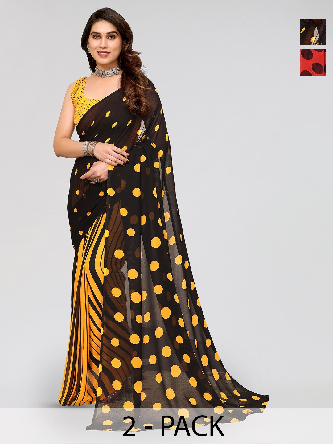 

ANAND SAREES Selection of 2 Polka Dot Printed Saree, Orange