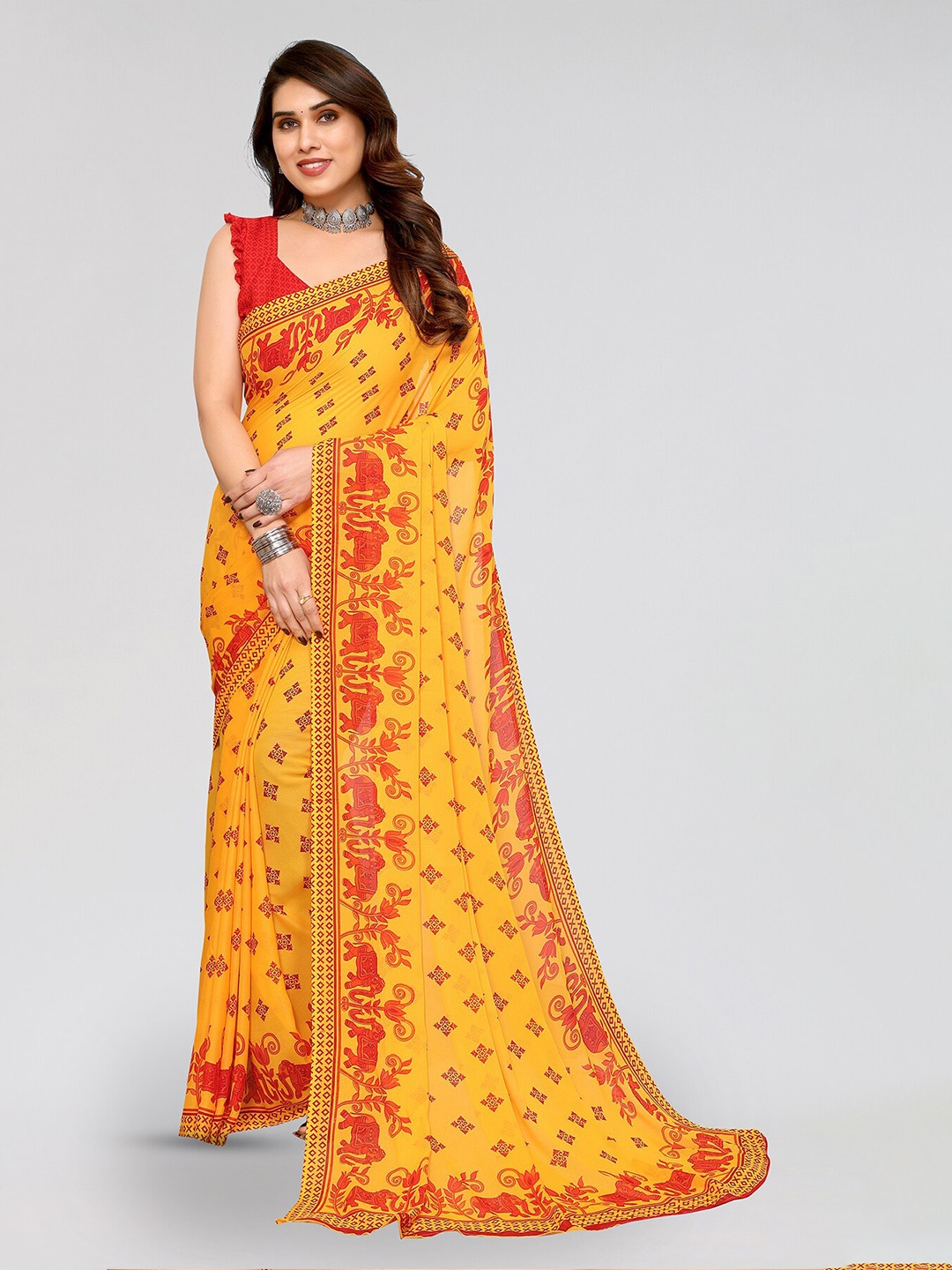 

ANAND SAREES Selection Of 2 Printed Sarees, Burgundy