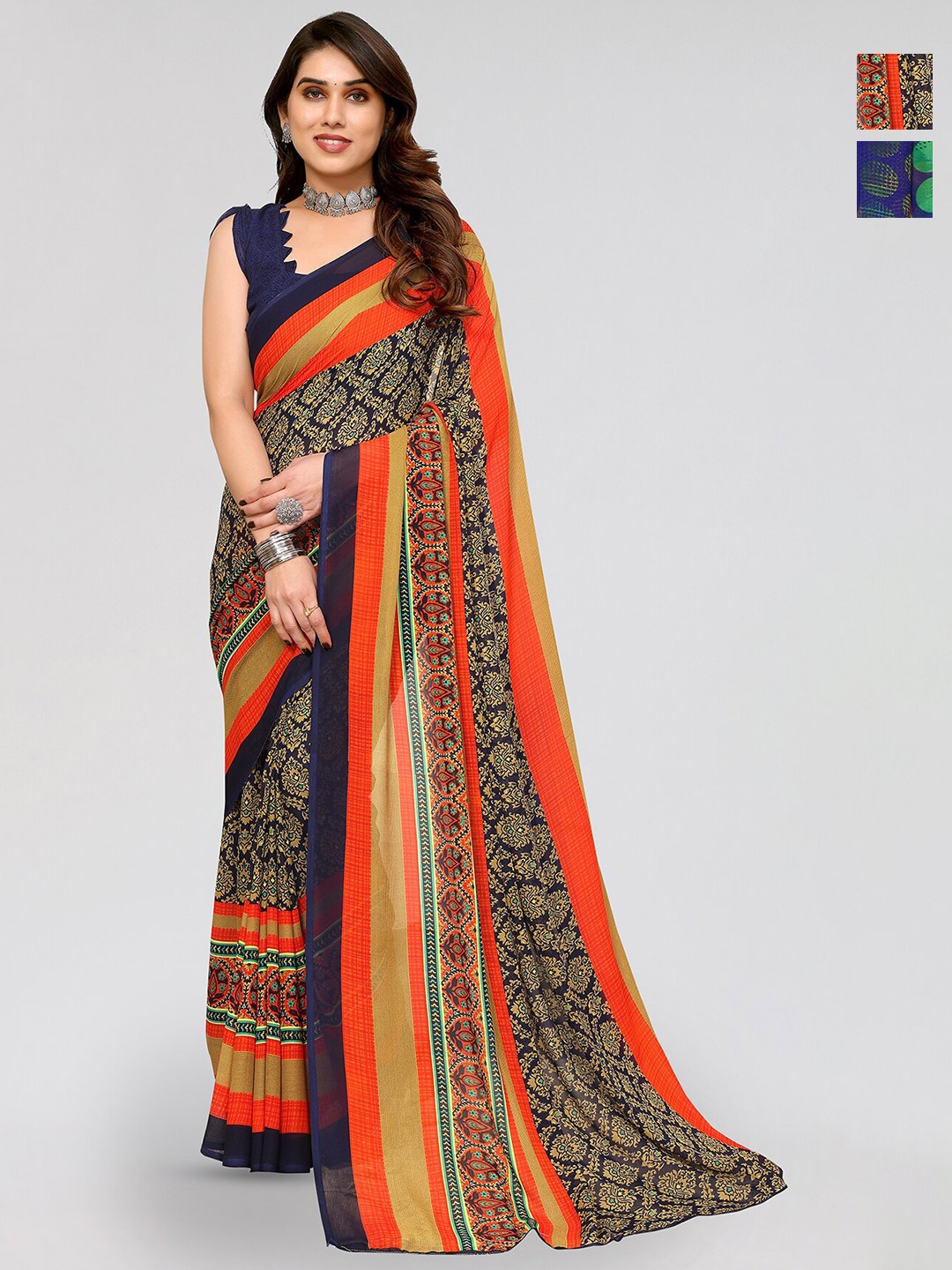 

ANAND SAREES Selection of 2 Geometric Printed Saree, Orange