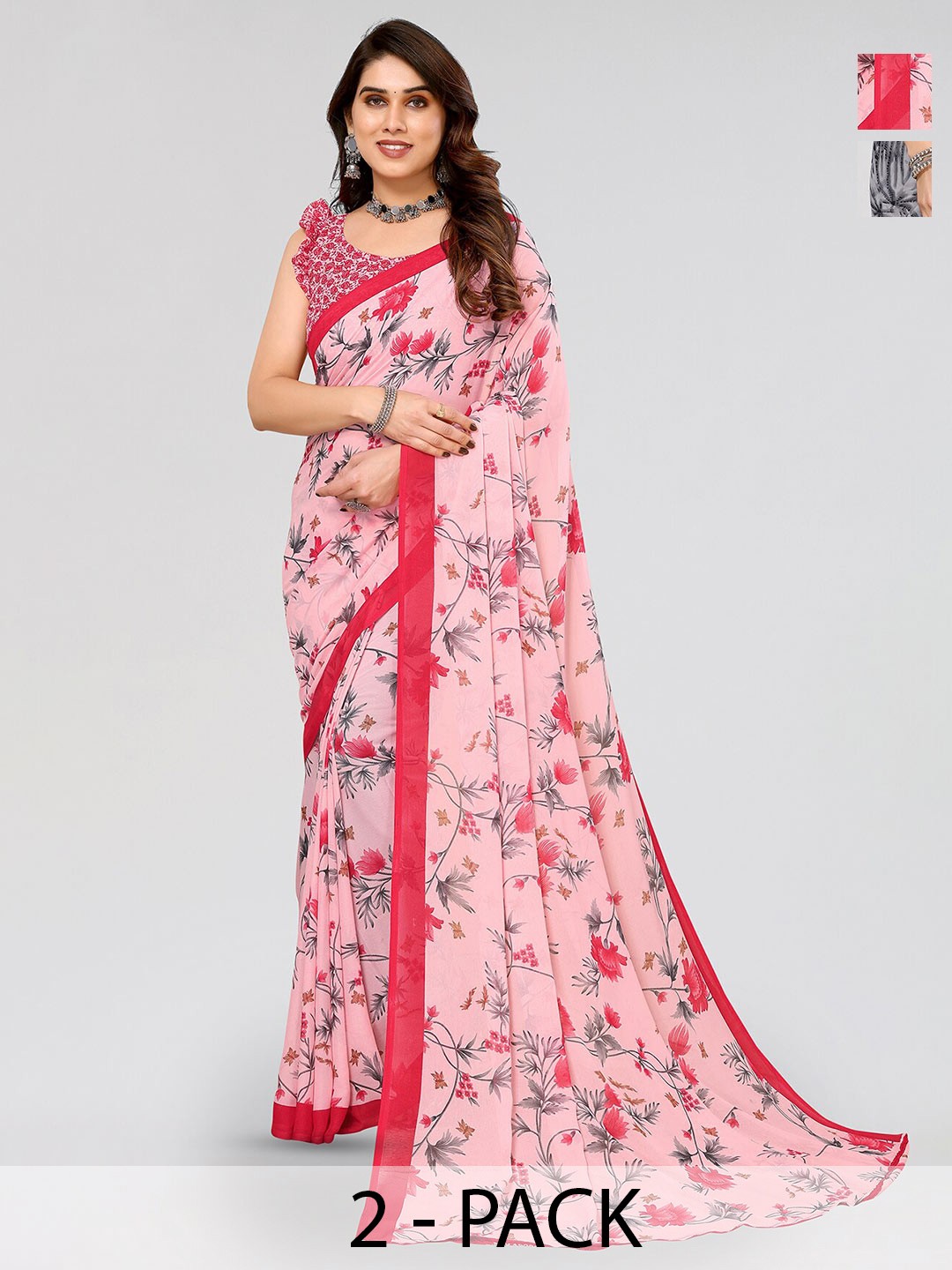 

ANAND SAREES Selection Of 2 Printed Sarees, Pink