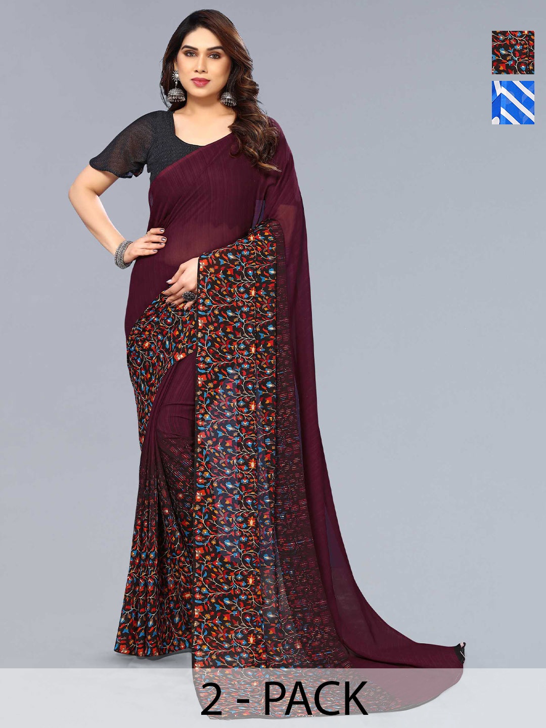 

ANAND SAREES Selection of 2 Polka Dots Printed Sarees, Blue