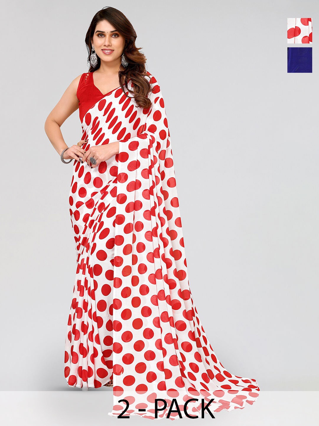 

ANAND SAREES Selection Of 2 Printed Sarees, Red