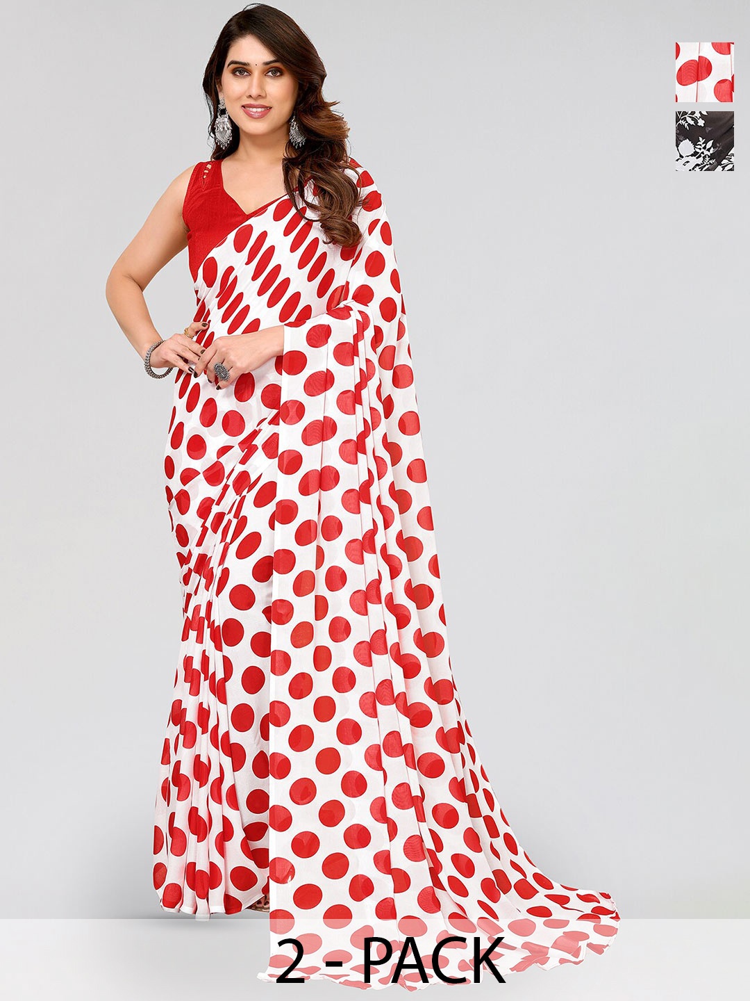 

ANAND SAREES Selection Of 2 Printed Sarees, White