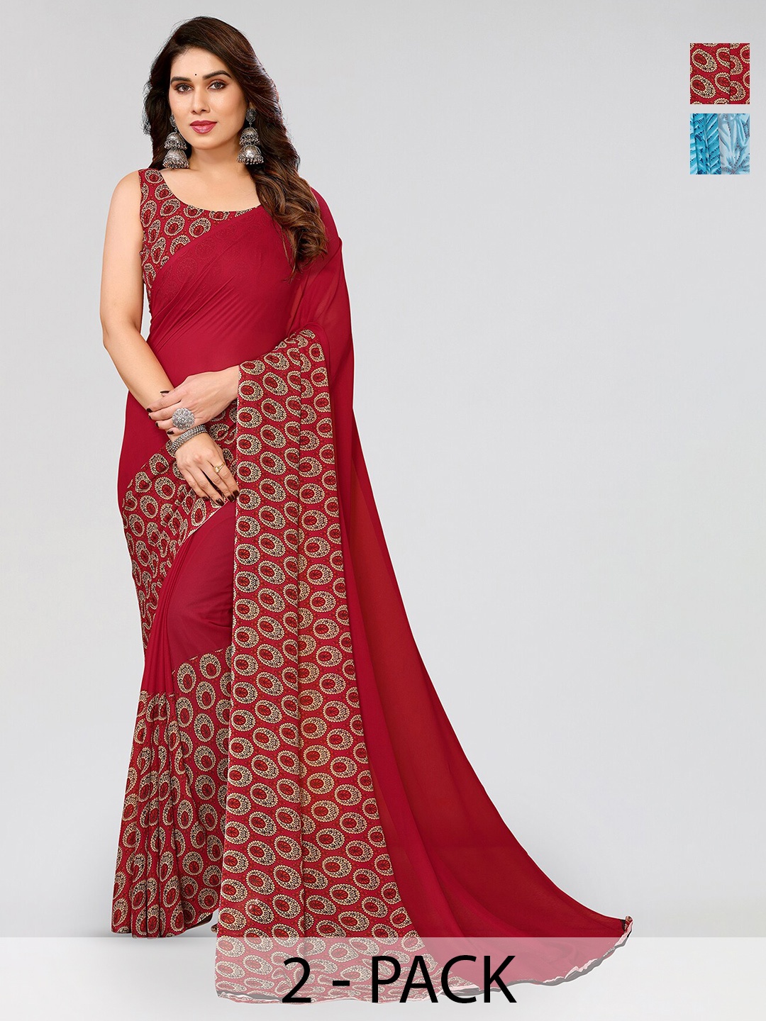 

ANAND SAREES Selection Of 2 Ethnic Motifs Printed Sarees, Red