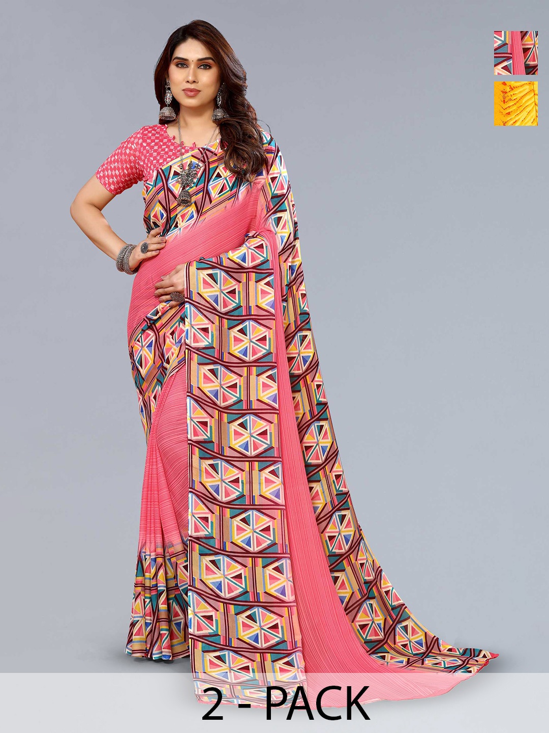 

ANAND SAREES Selection Of 2 Floral Printed Saree, Yellow