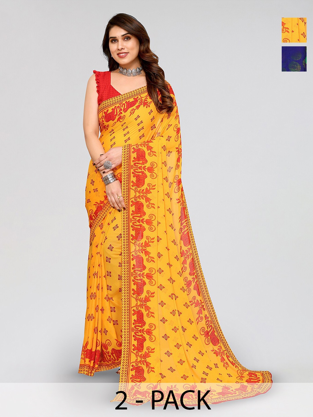 

ANAND SAREES Selection of 2 Ethnic Motifs Printed Saree, Yellow