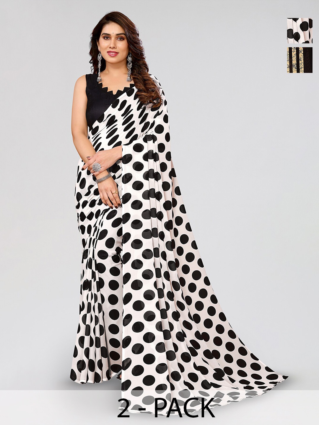 

ANAND SAREES Selection Of 2 Printed Sarees, White