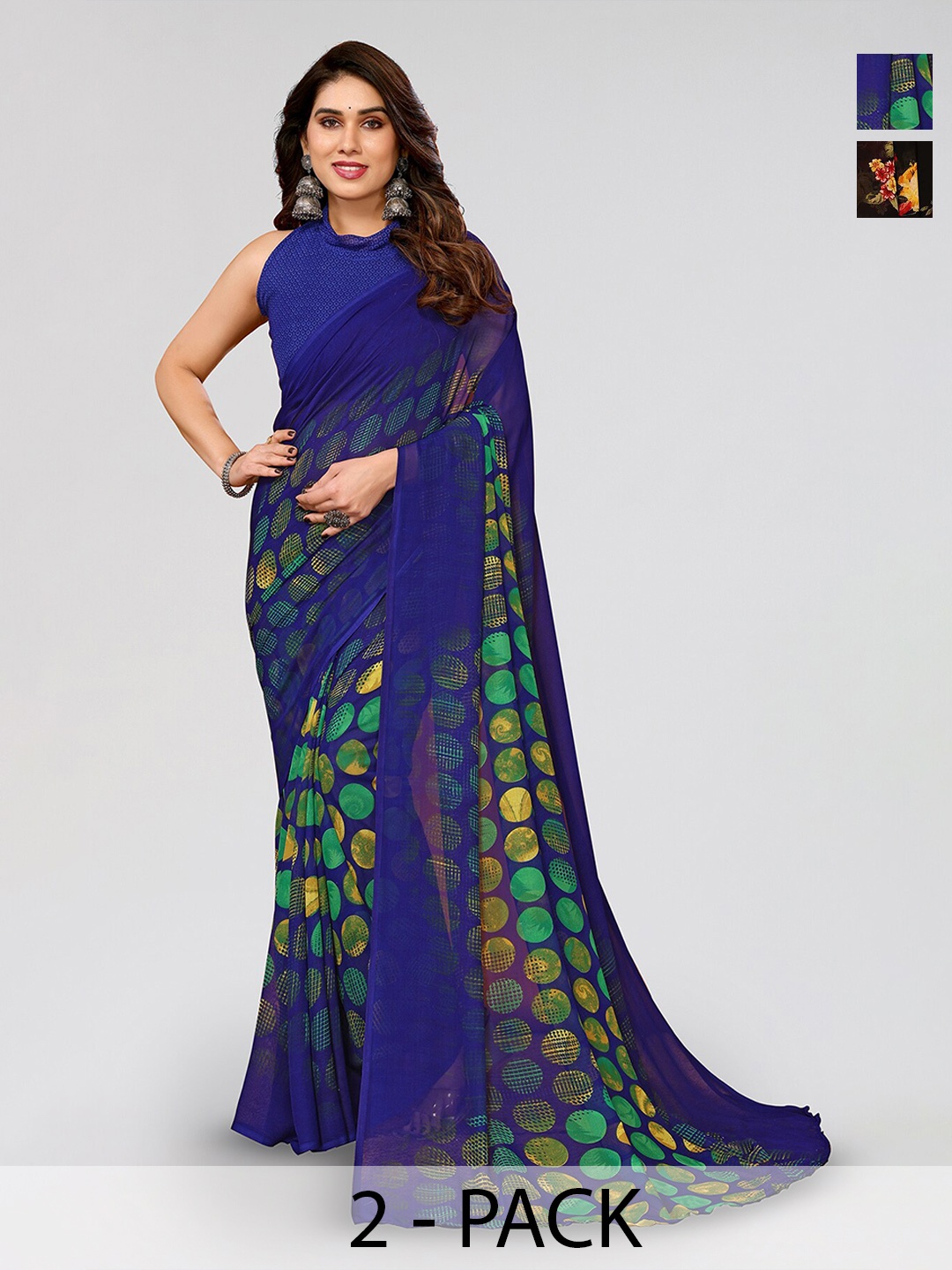 

ANAND SAREES Selection Of 2 Floral Sarees, Black