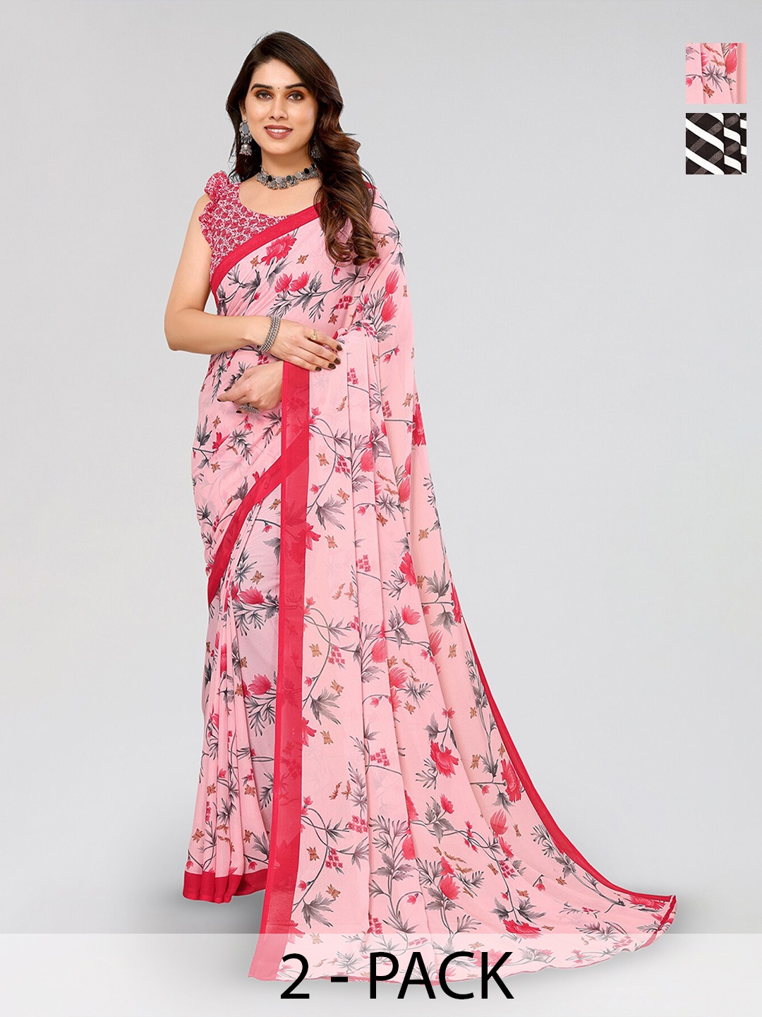 

ANAND SAREES Selection Of 2 Floral Saree, Pink
