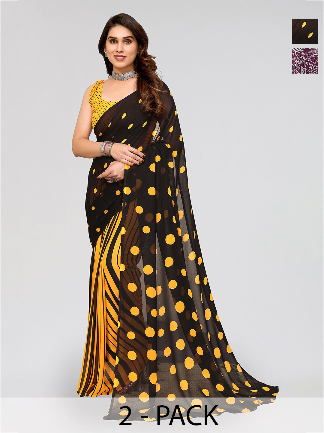 

ANAND SAREES Selection Of 2 Warli Printed Sarees, Purple