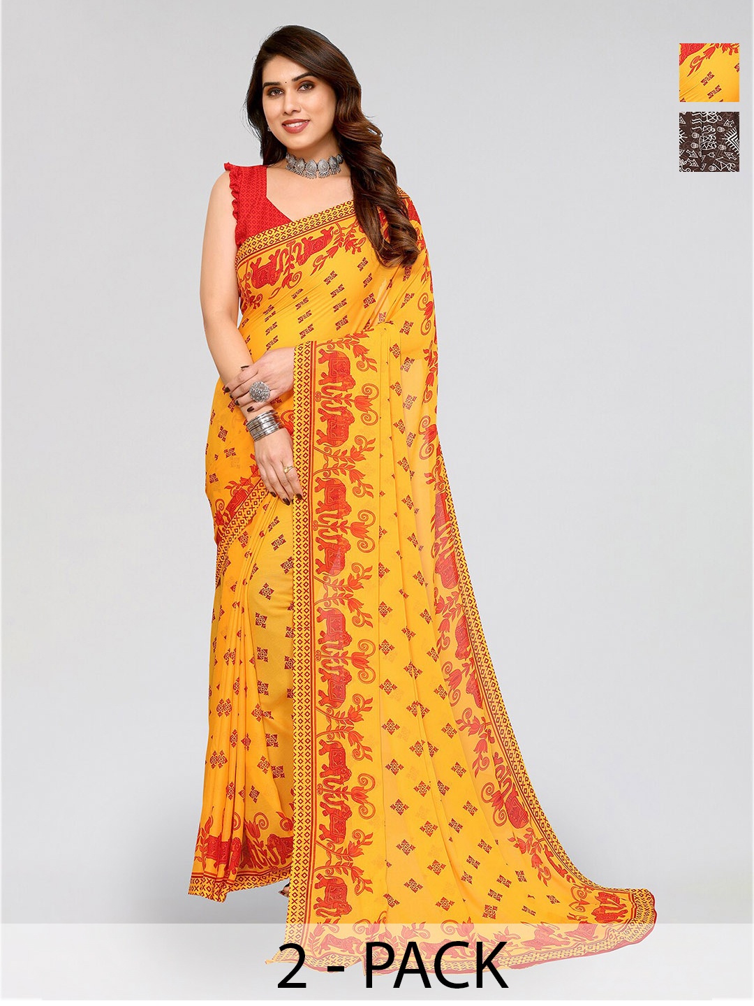 

ANAND SAREES Selection Of 2 Ethnic Motifs Printed Saree, Yellow