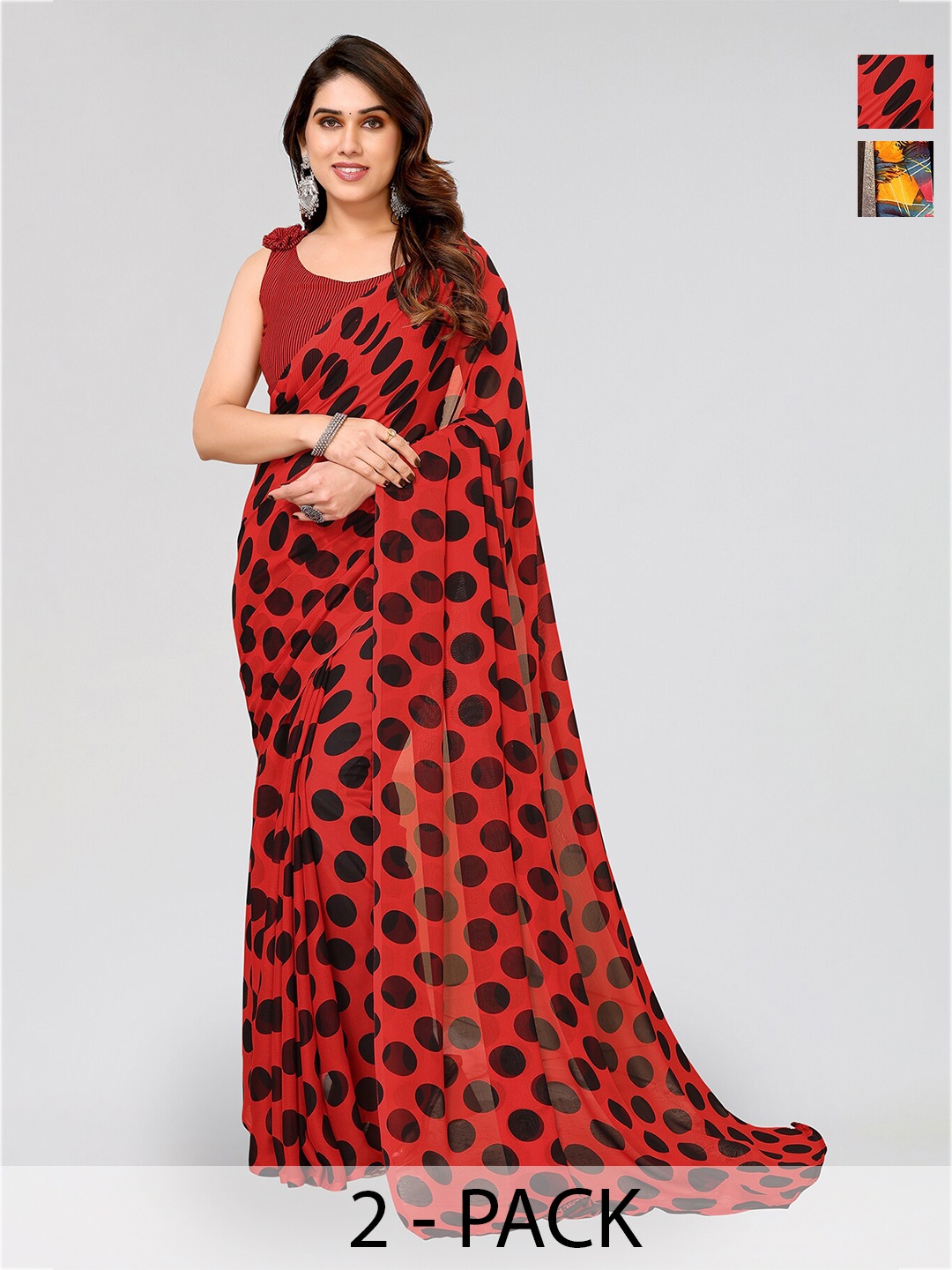 

ANAND SAREES Selection Of 2 Printed Saree, Red