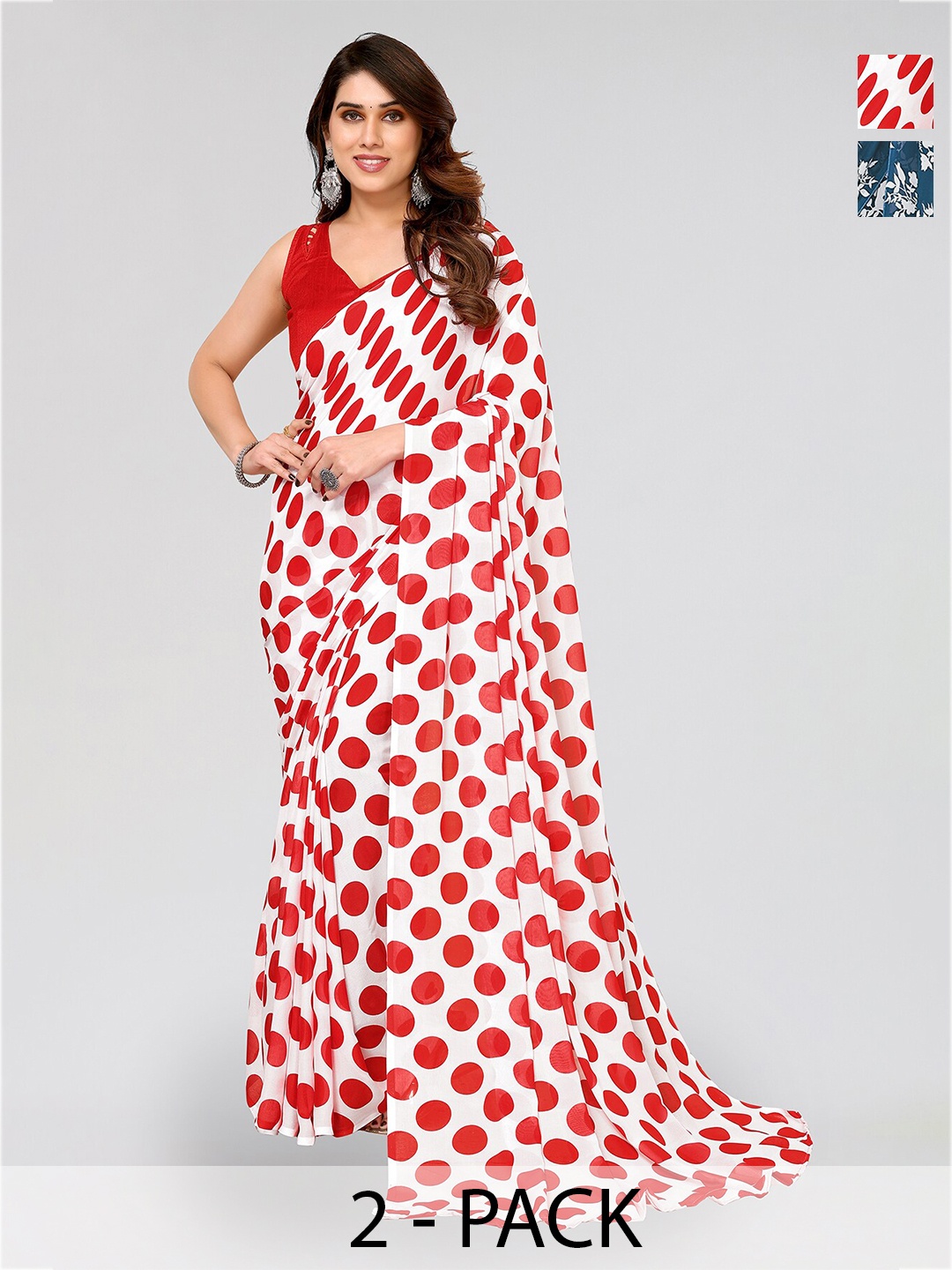 

ANAND SAREES Selection Of 2 Floral Printed Sarees, Teal