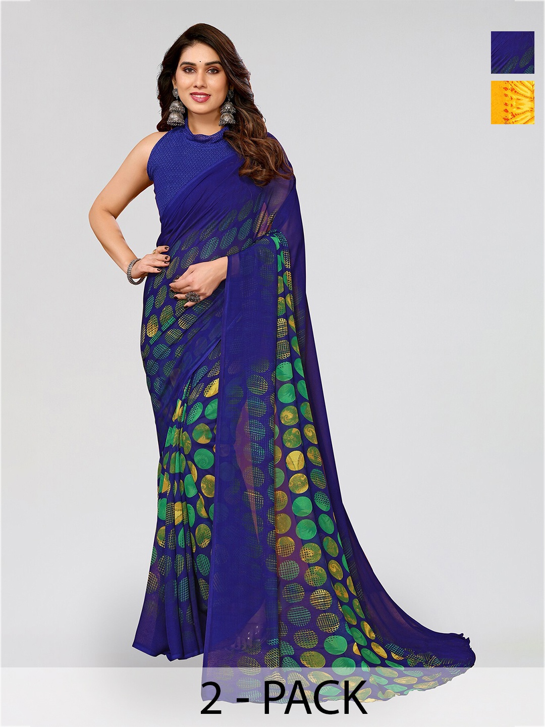 

ANAND SAREES Selection Of 2 Printed Saree, Blue
