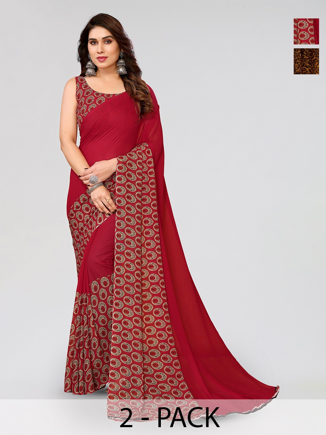 

ANAND SAREES Selection of 2 Geometric Printed Sarees, Black