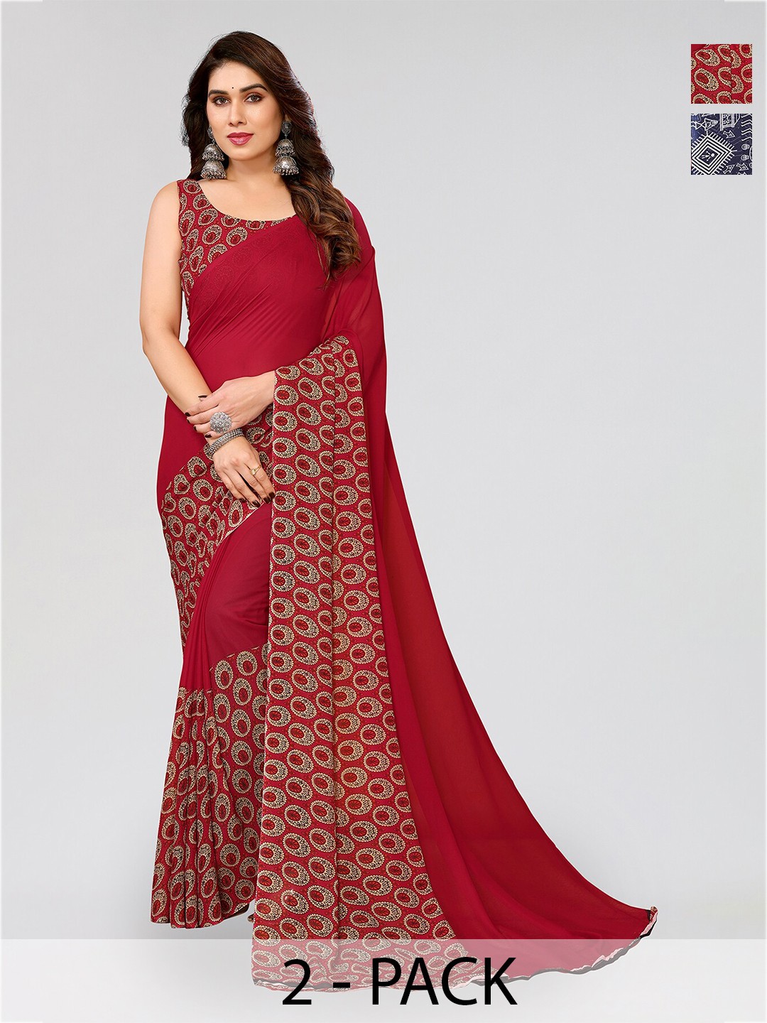 

ANAND SAREES Selection of 2 Warli Printed Sarees, Navy blue
