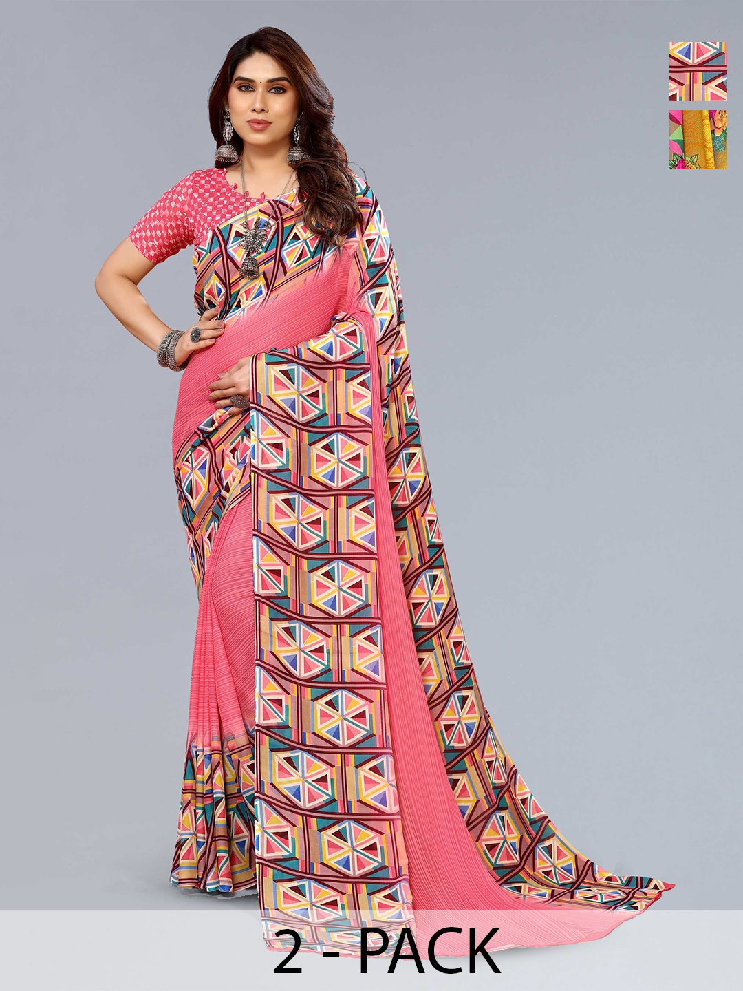 

ANAND SAREES Selection of 2 Floral Printed Saree, Peach