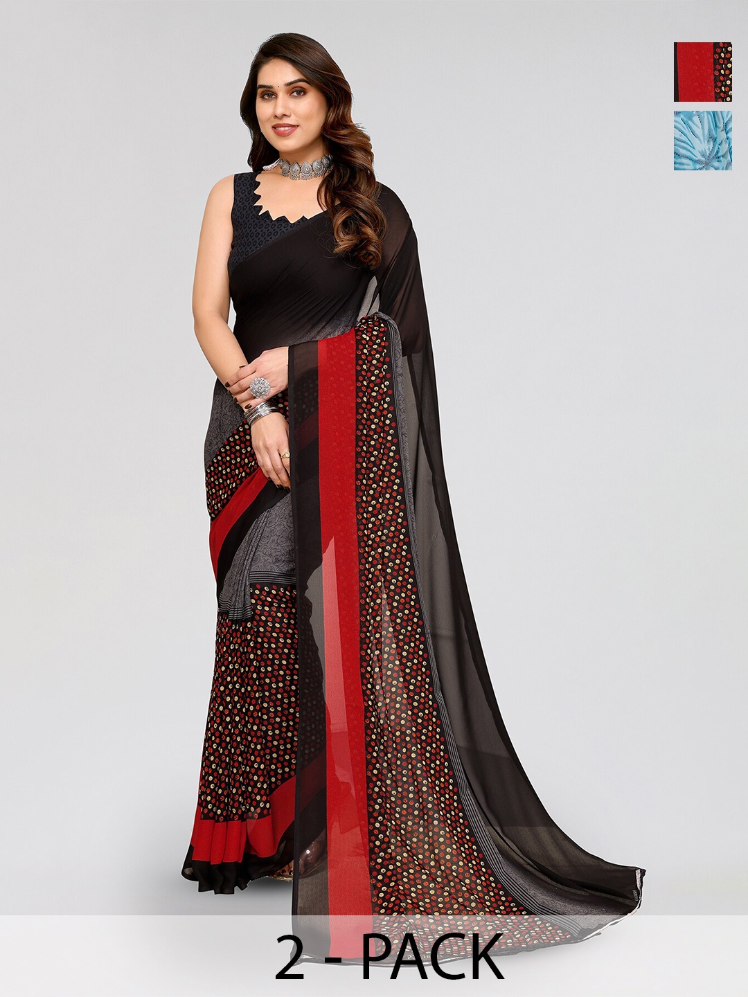 

ANAND SAREES Selection Of 2 Abstract Printed Sarees, Blue