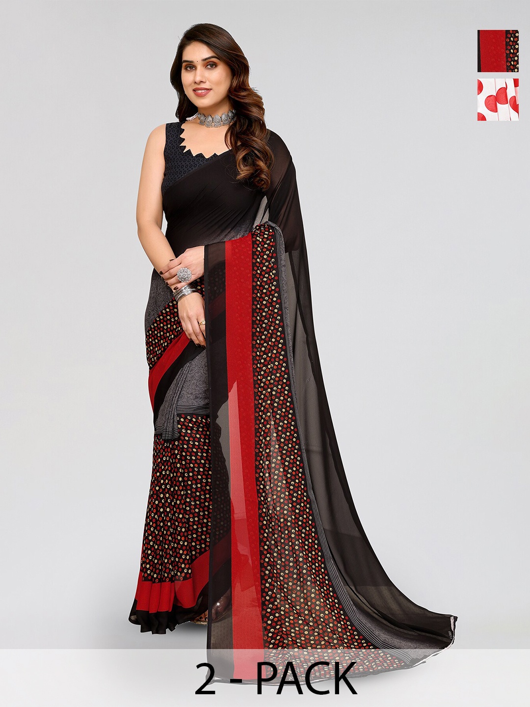ANAND SAREES Selection Of 2 Printed Sarees, Red