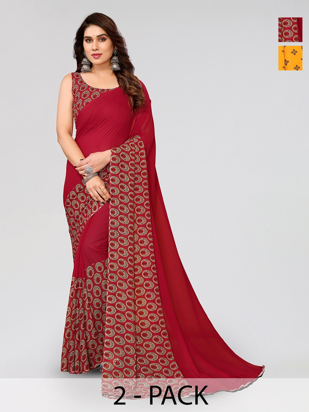 ANAND SAREES Selection of 2 Ethnic Motifs Printed Sarees, Yellow