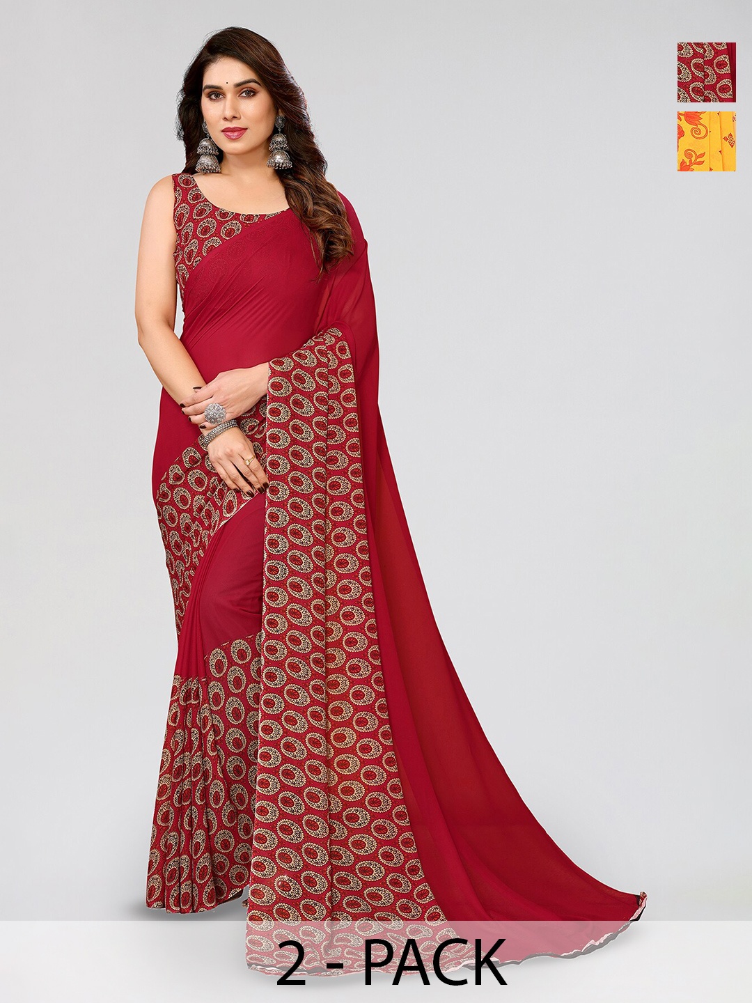 

ANAND SAREES Selection of 2 Geometric Printed Saree, Maroon