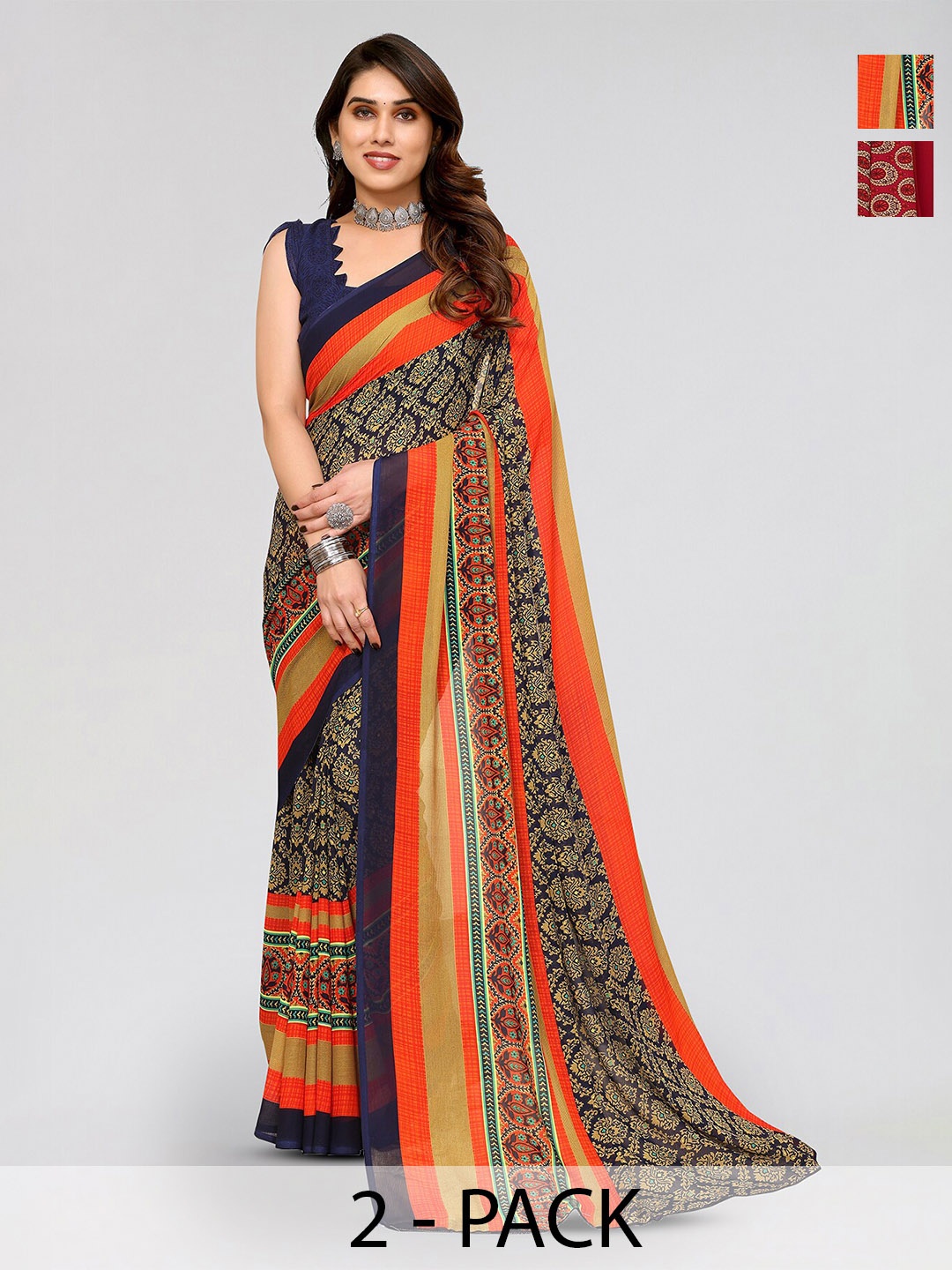 

ANAND SAREES Selection Of 2 Floral Printed Saree, Red