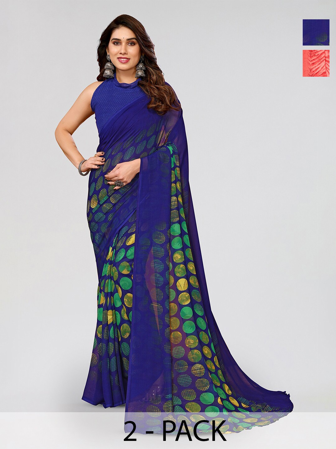 

ANAND SAREES Selection Of 2 Geometric Printed Saree, Red