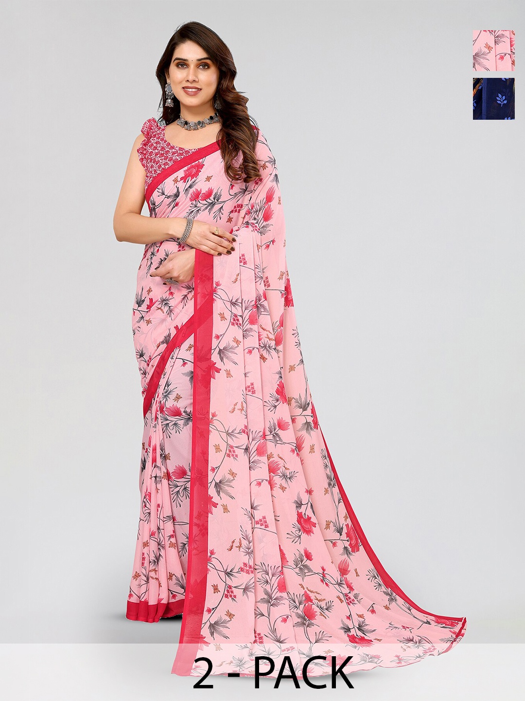 

ANAND SAREES Selection Of 2 Printed Sarees, Navy blue