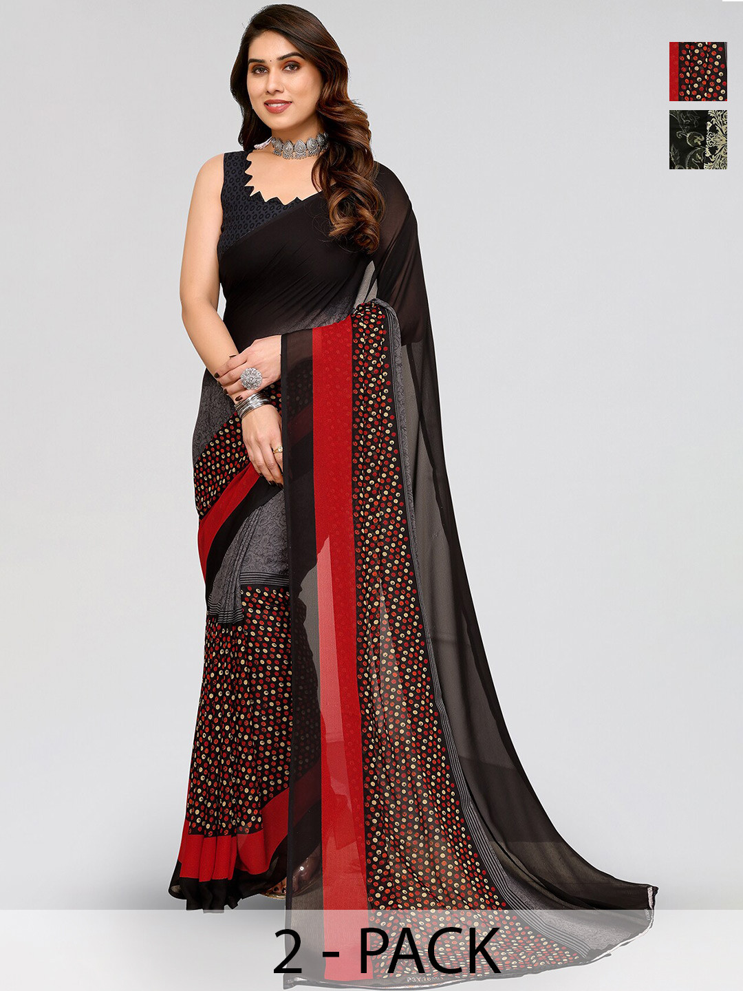 

ANAND SAREES Selection Of 2 Floral Printed Saree, Red