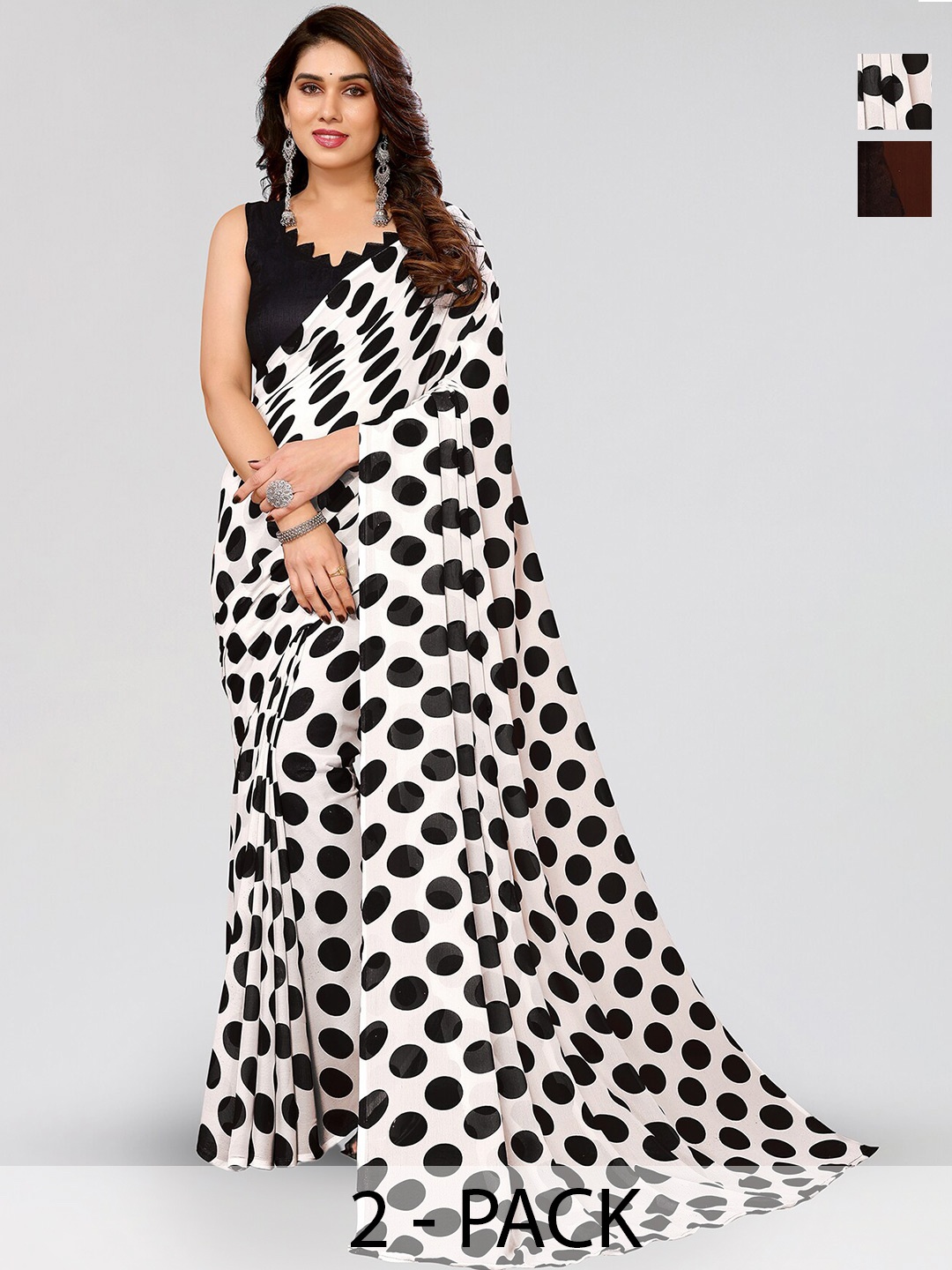 

ANAND SAREES Selection Of 2 Printed Sarees, White