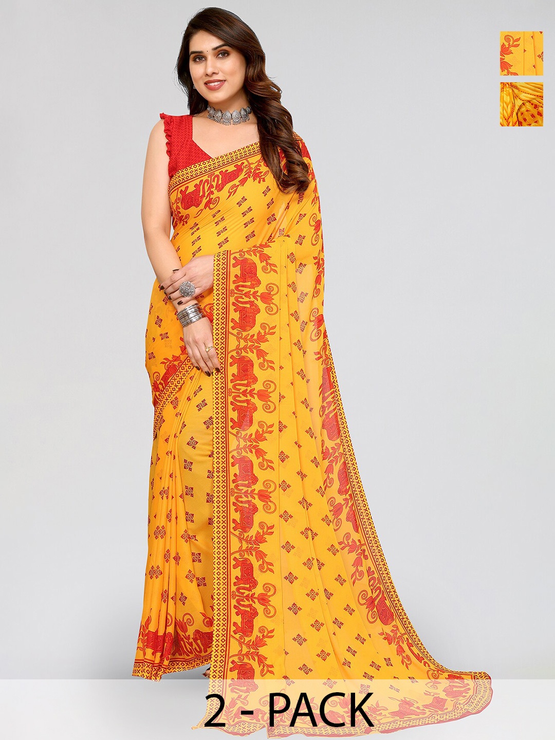 

ANAND SAREES Selection of 2 Ethnic Motifs Printed Saree, Yellow