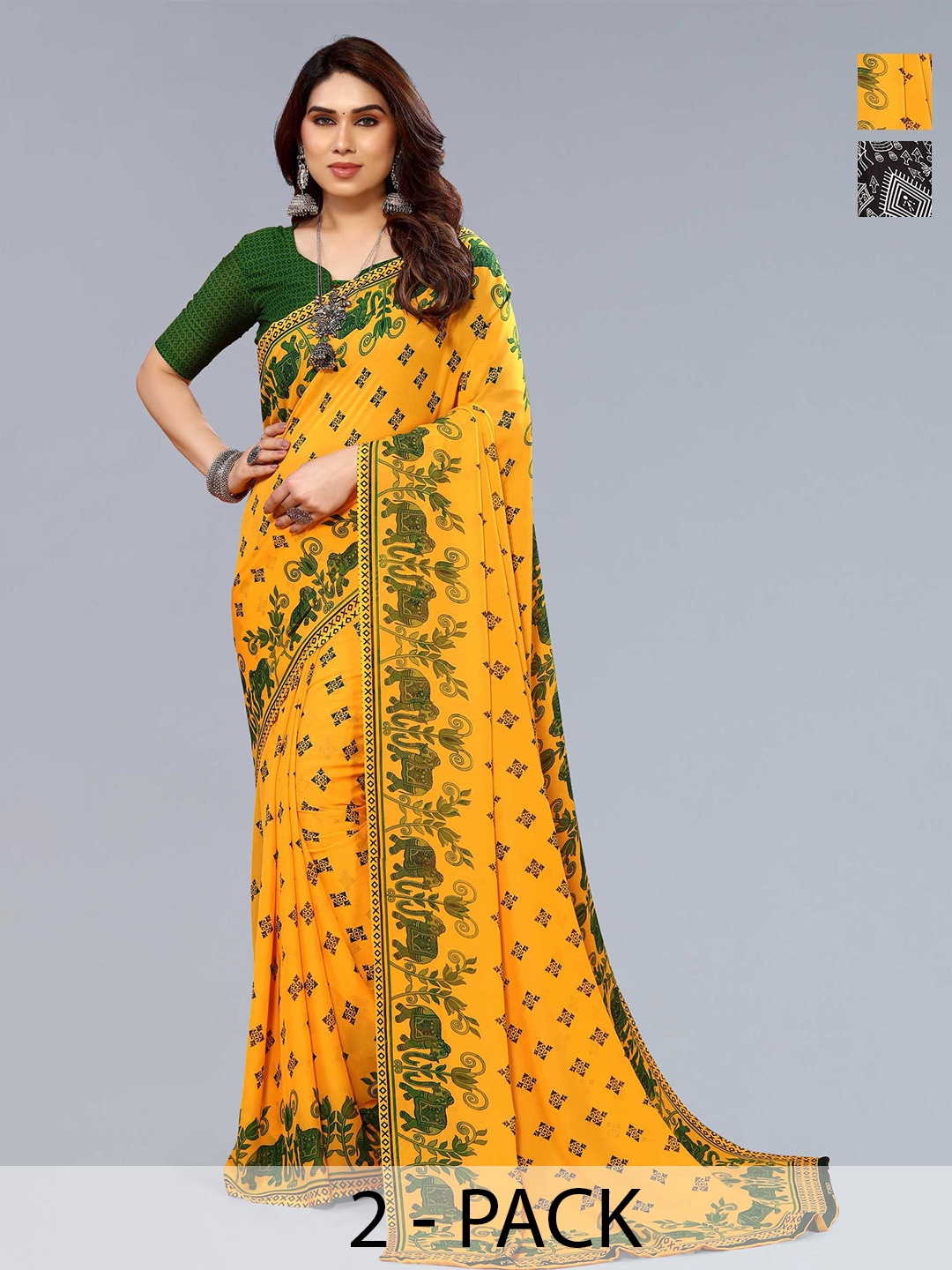 

ANAND SAREES Selection of 2 Ethnic Motifs Printed Saree, Yellow