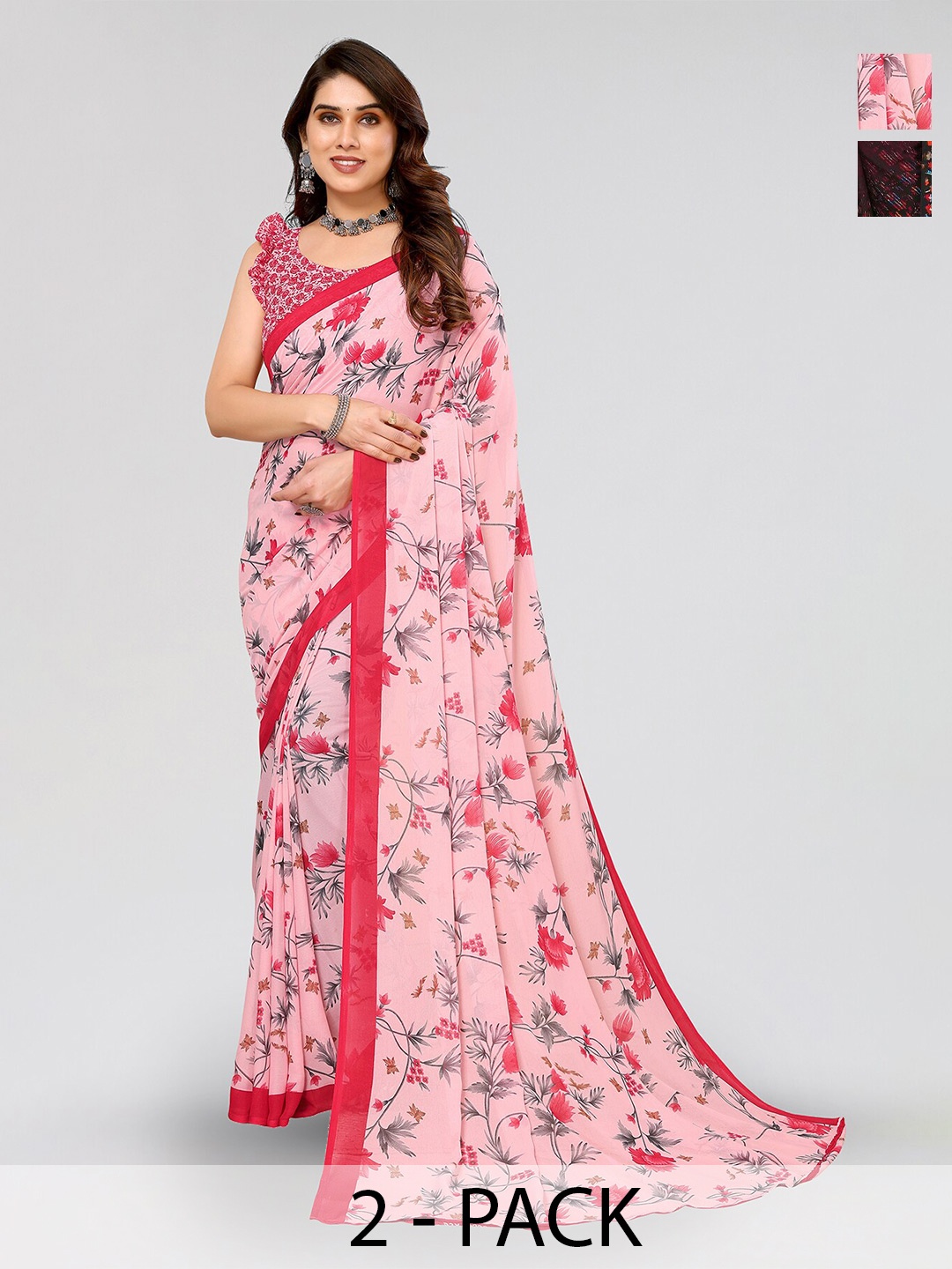 ANAND SAREES Selection Of 2 Floral Saree, Pink
