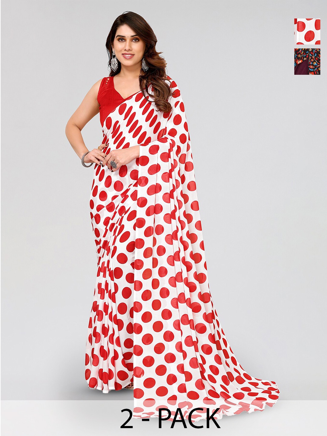 

ANAND SAREES Selection Of 2 Printed Sarees, White