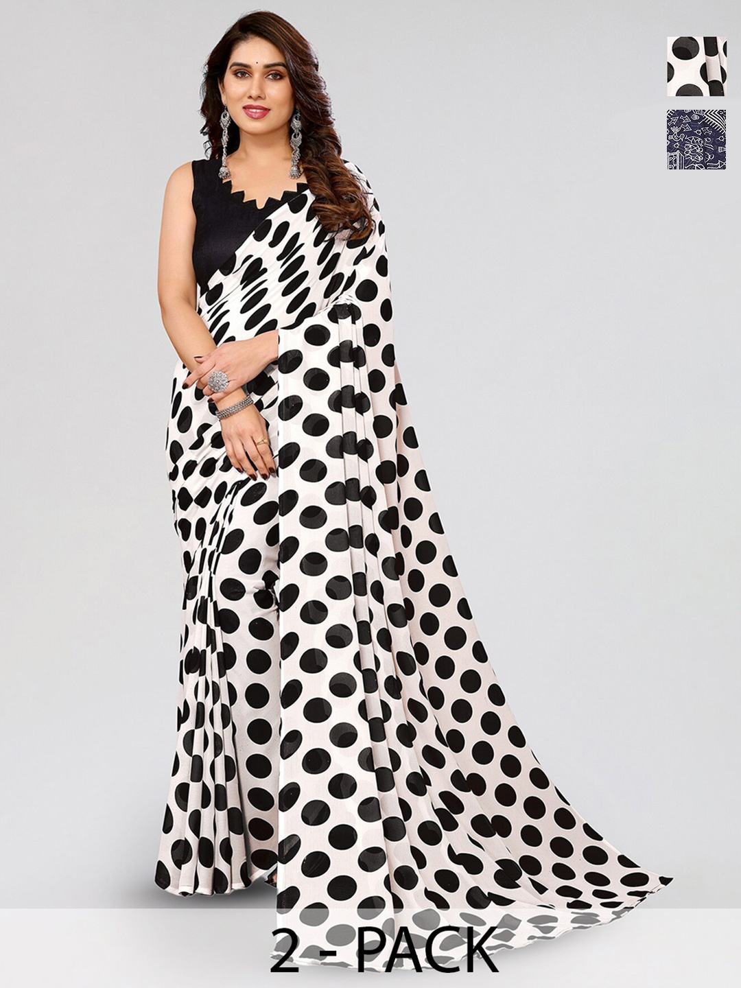 

ANAND SAREES Selection Of 2 Polka Dot Saree, White