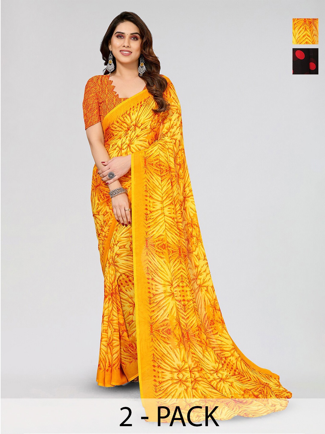 

ANAND SAREES Selection Of 2 Printed Sarees, Red