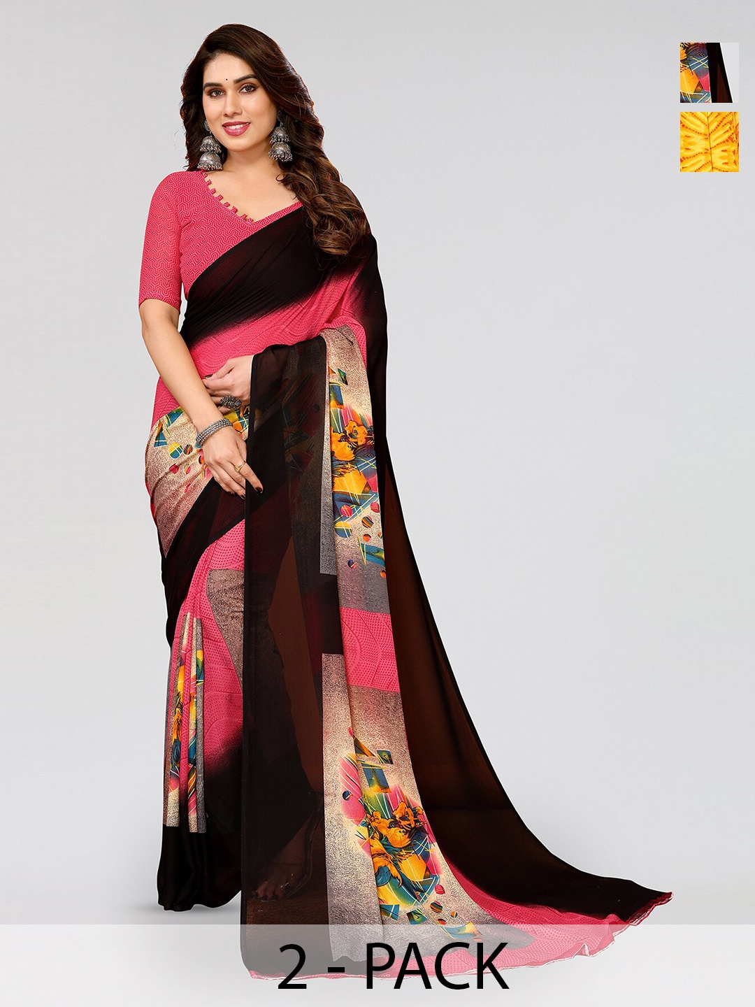 

ANAND SAREES Selection Of 2 Printed Saree, Yellow