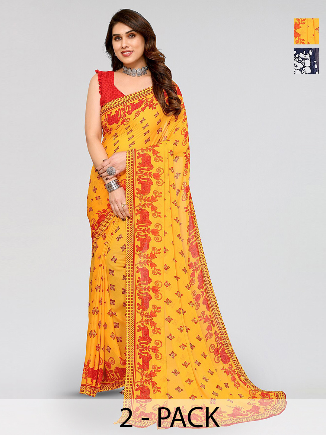 

ANAND SAREES Selection Of 2 Floral Printed Saree, Red