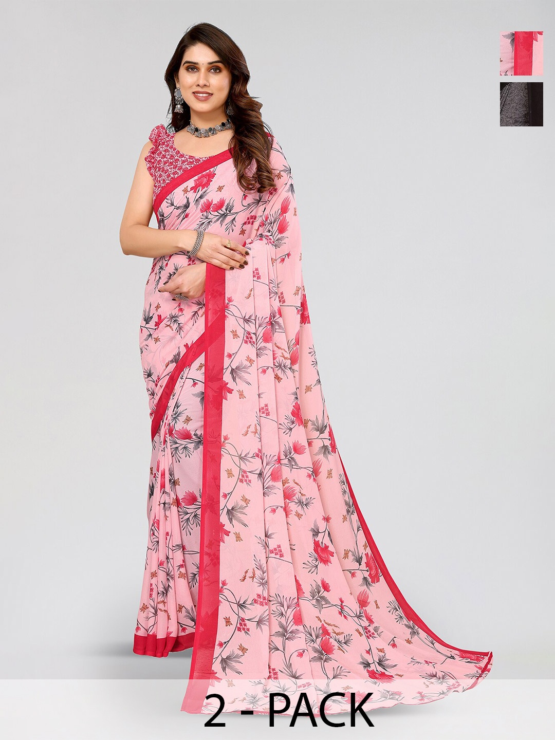 

ANAND SAREES Selection Of 2 Ethnic Motifs Printed Saree, Pink