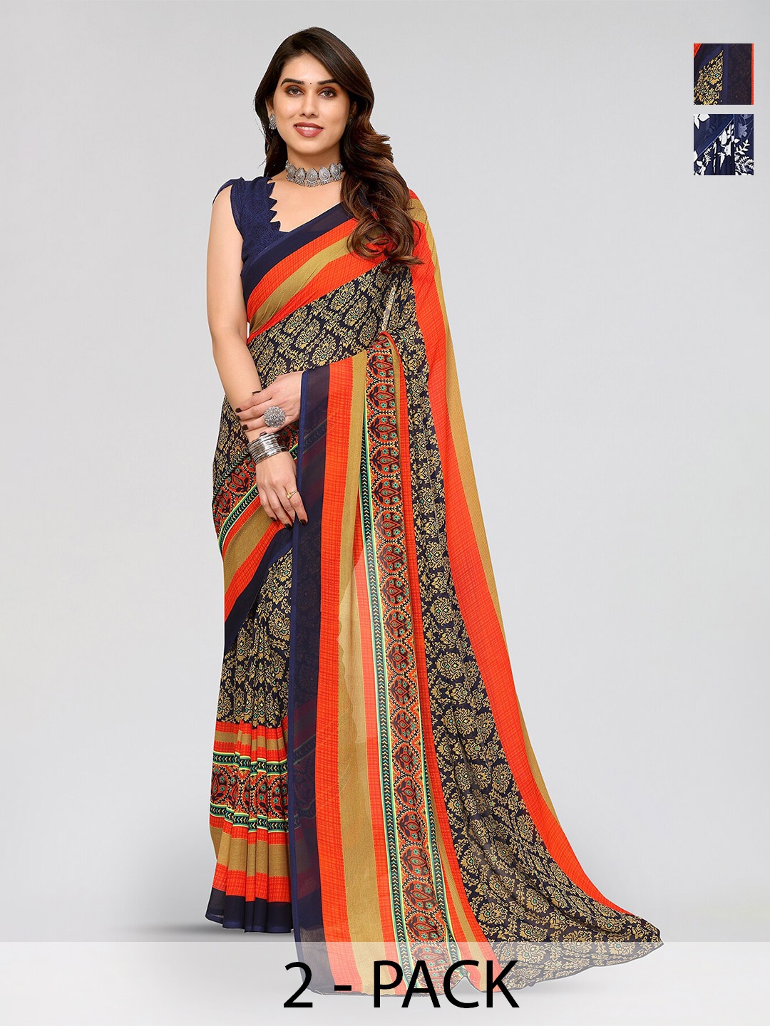 

ANAND SAREES Selection of 2 Ethnic Motifs Printed Saree, Blue
