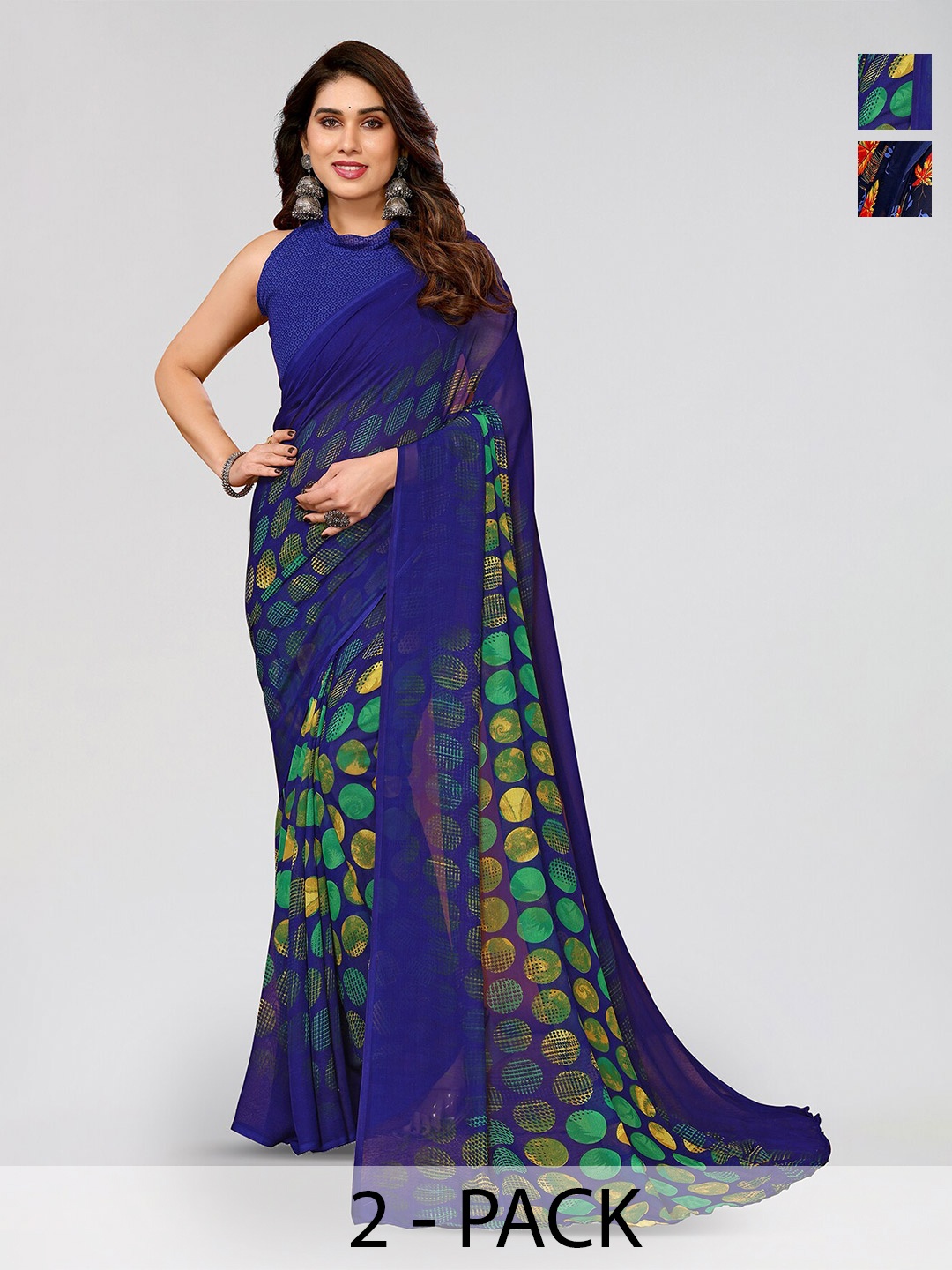 

ANAND SAREES Selection Of 2 Printed Sarees, Navy blue