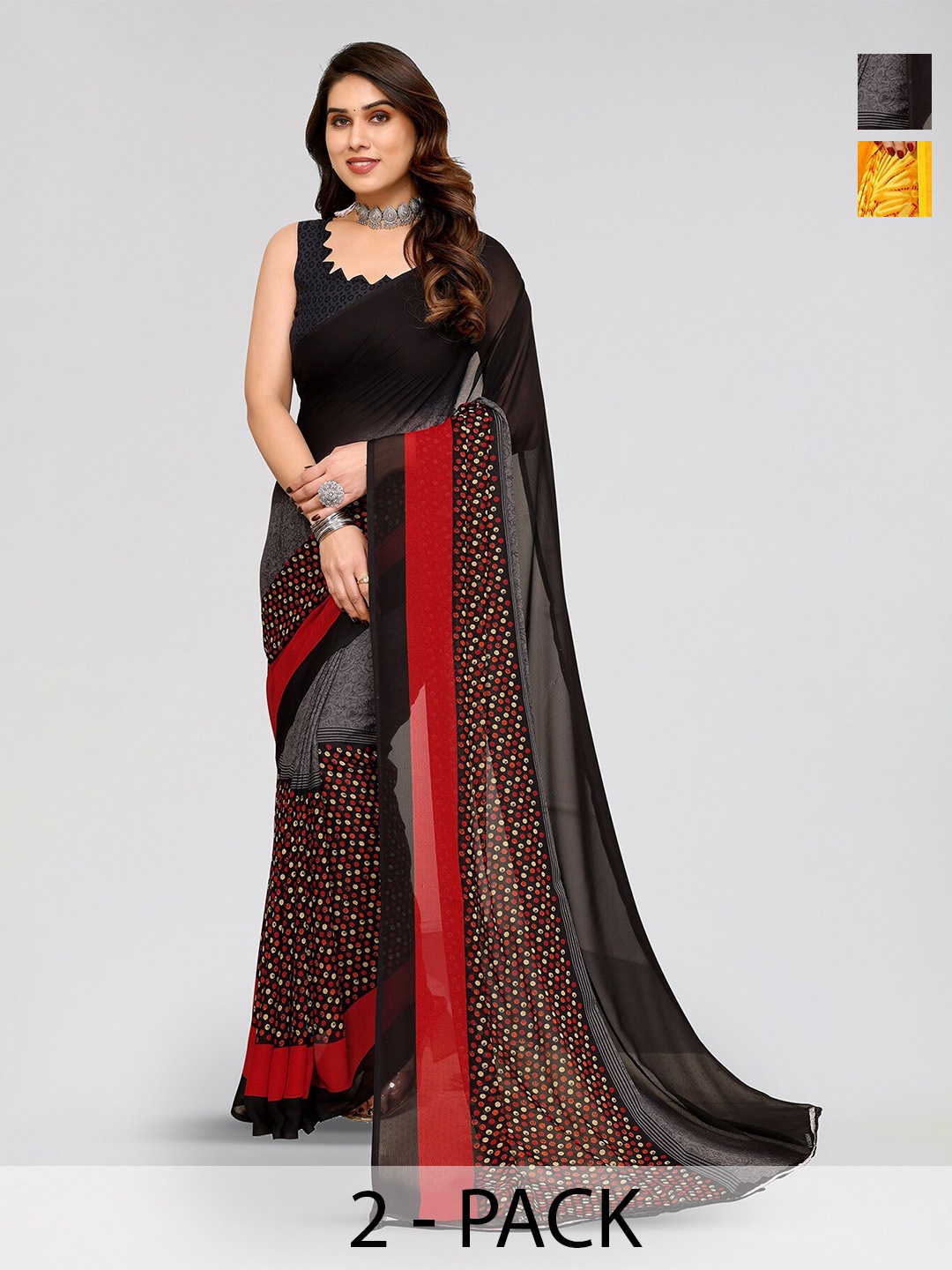 

ANAND SAREES Selection Of 2 Abstract Printed Sarees, Black