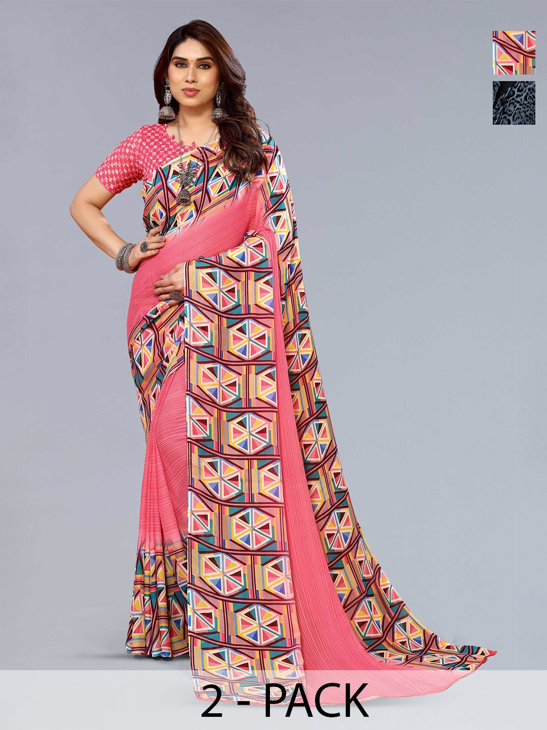 

ANAND SAREES Selection Of 2 Printed Saree, Pink