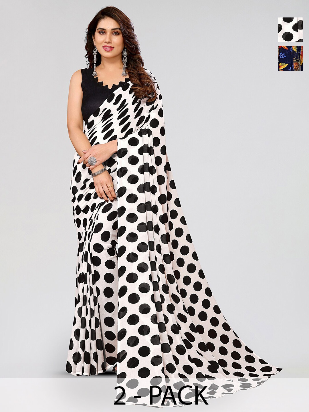 

ANAND SAREES Selection Of 2 Printed Sarees, Black